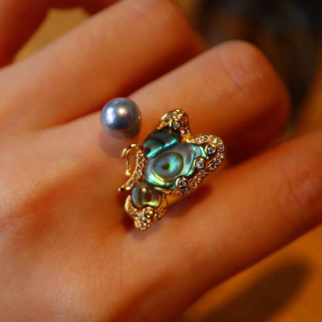 Butterfly Design Akoya Mother of Pearls Ring