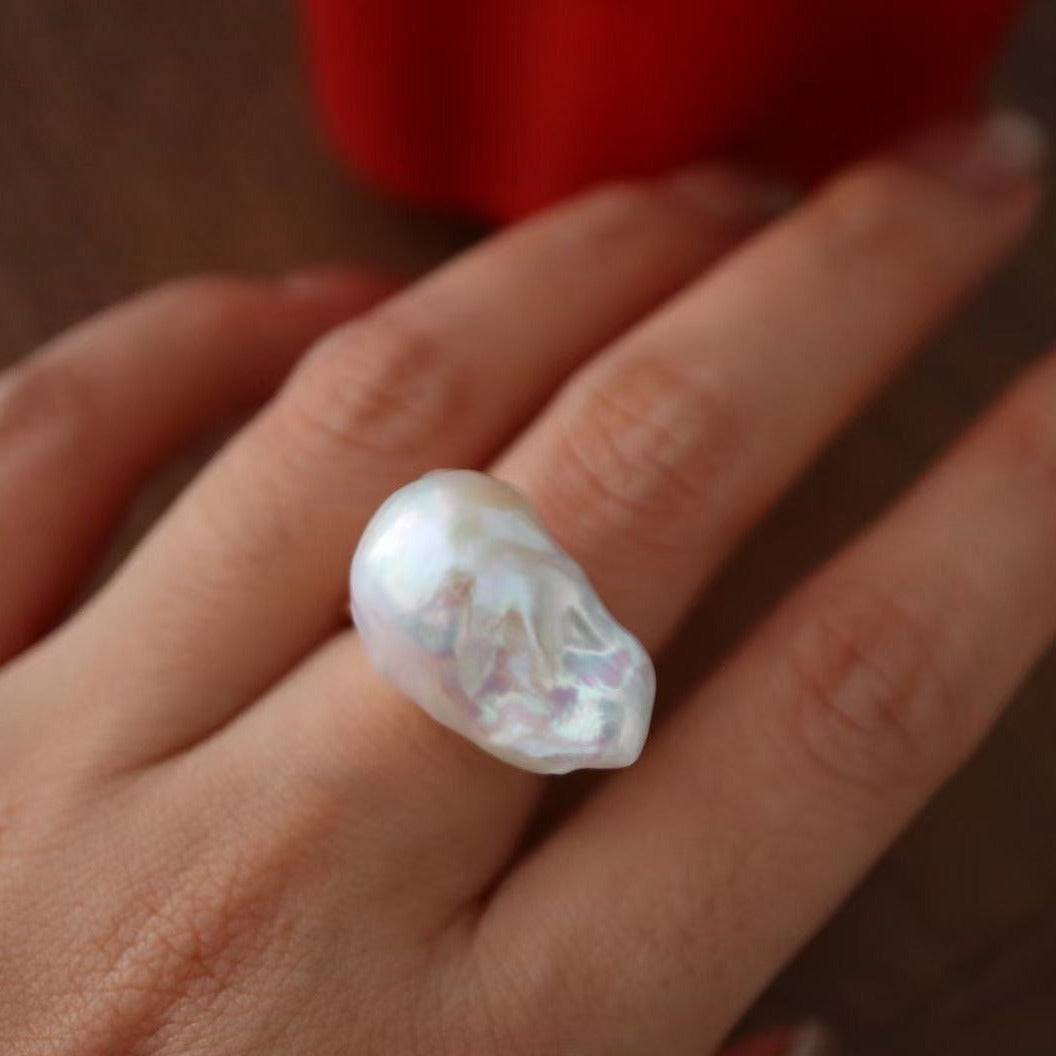 Large Natural Pearl Ring in Gold Vermeil