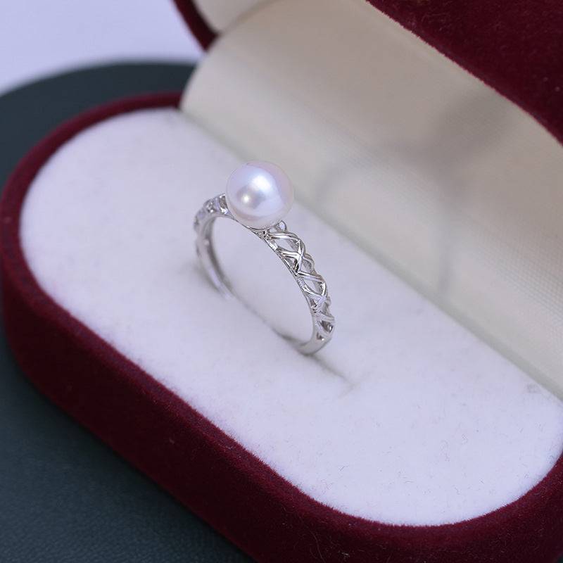 Hollow Vine Design Pearl Ring