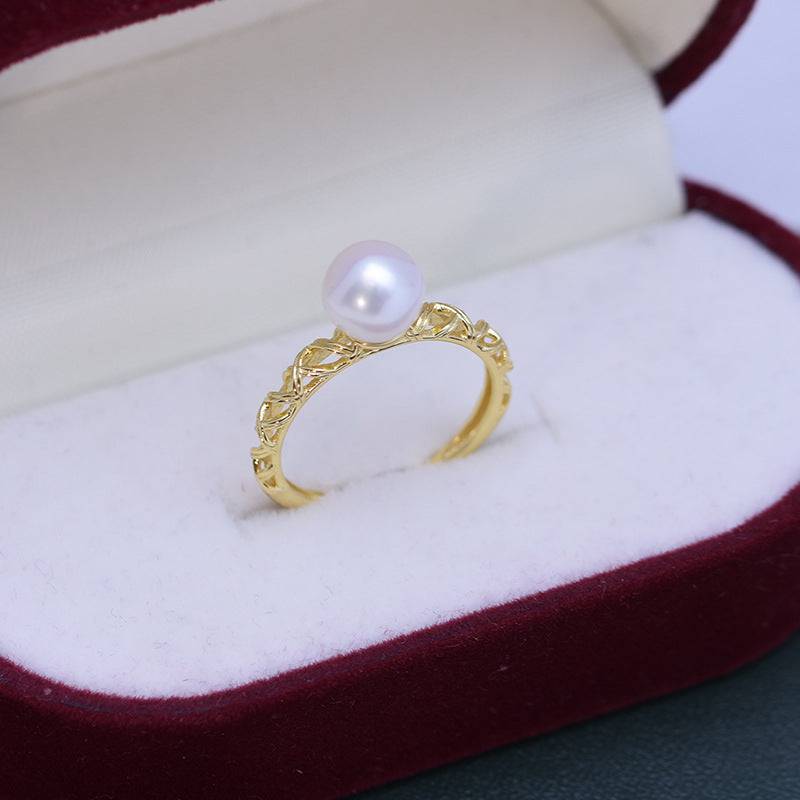 Hollow Vine Design Pearl Ring