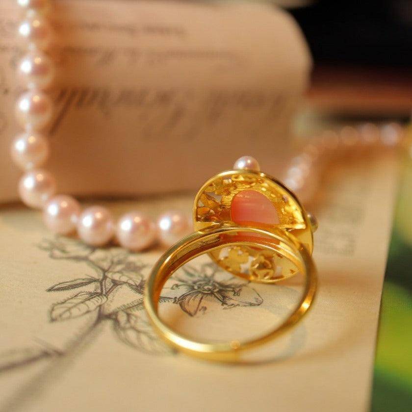 Elegant Pink Conch Shell Pearl Ring in Gold Vermeil