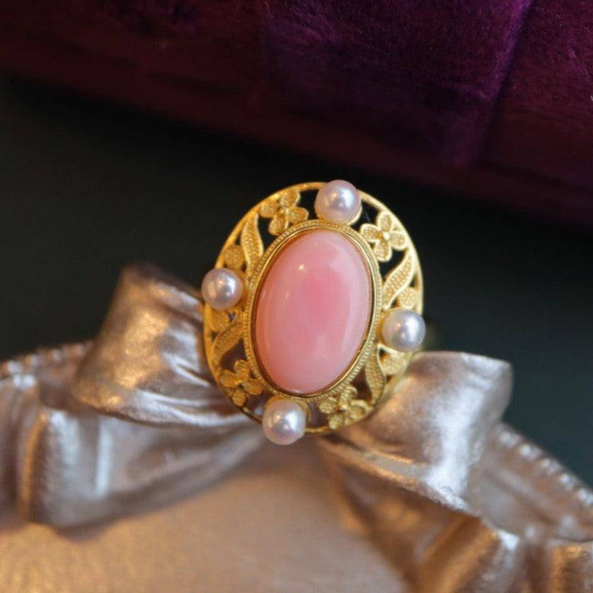 Elegant Pink Conch Shell Pearl Ring in Gold Vermeil