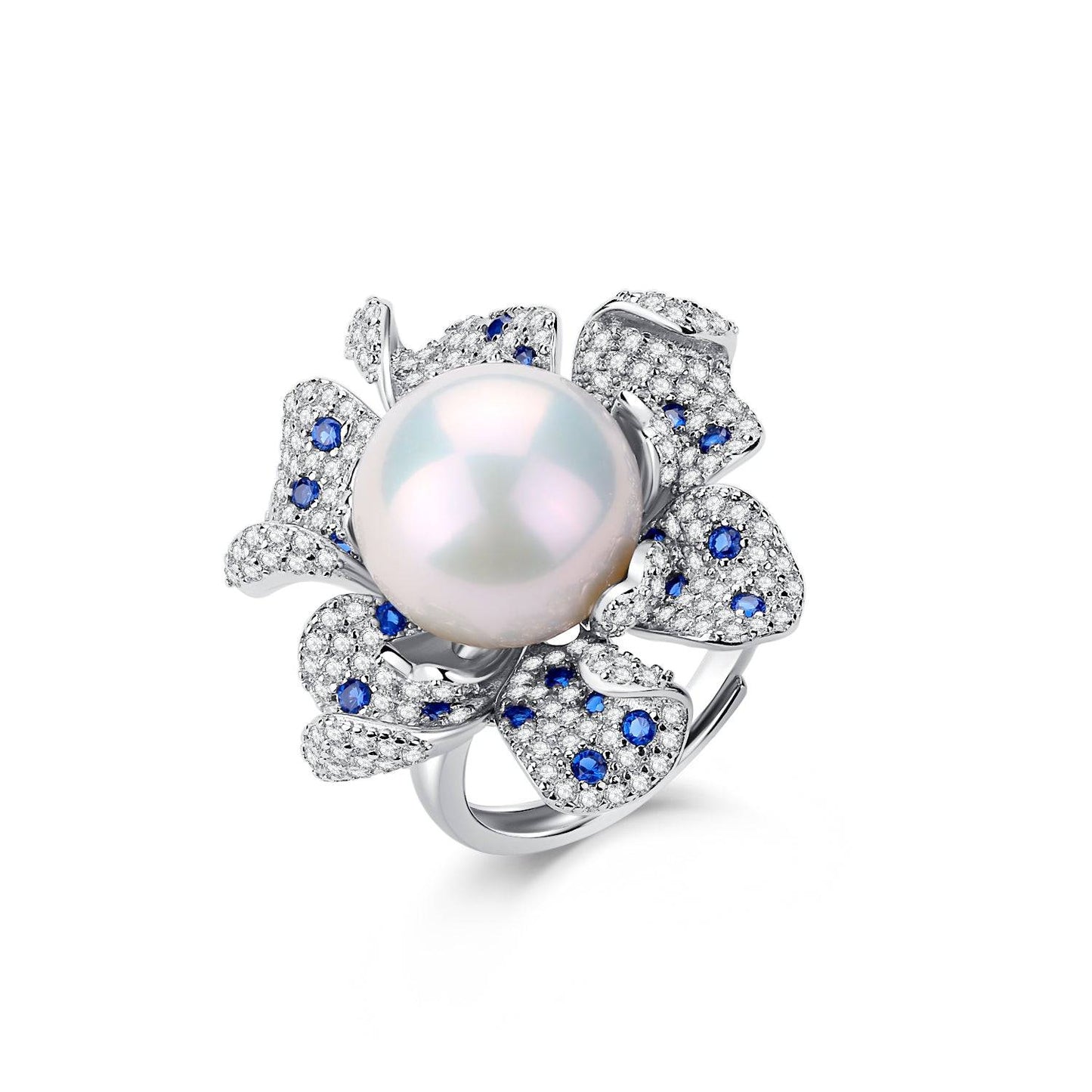 Freshwater Pearl and Blue Gem Ring Design