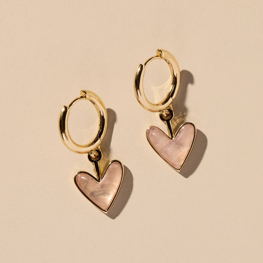 Rose Quartz Sweetheart Hoop Earrings