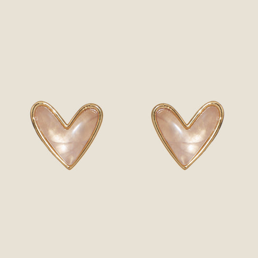 Rose Quartz Heart-Shaped Stud Earrings