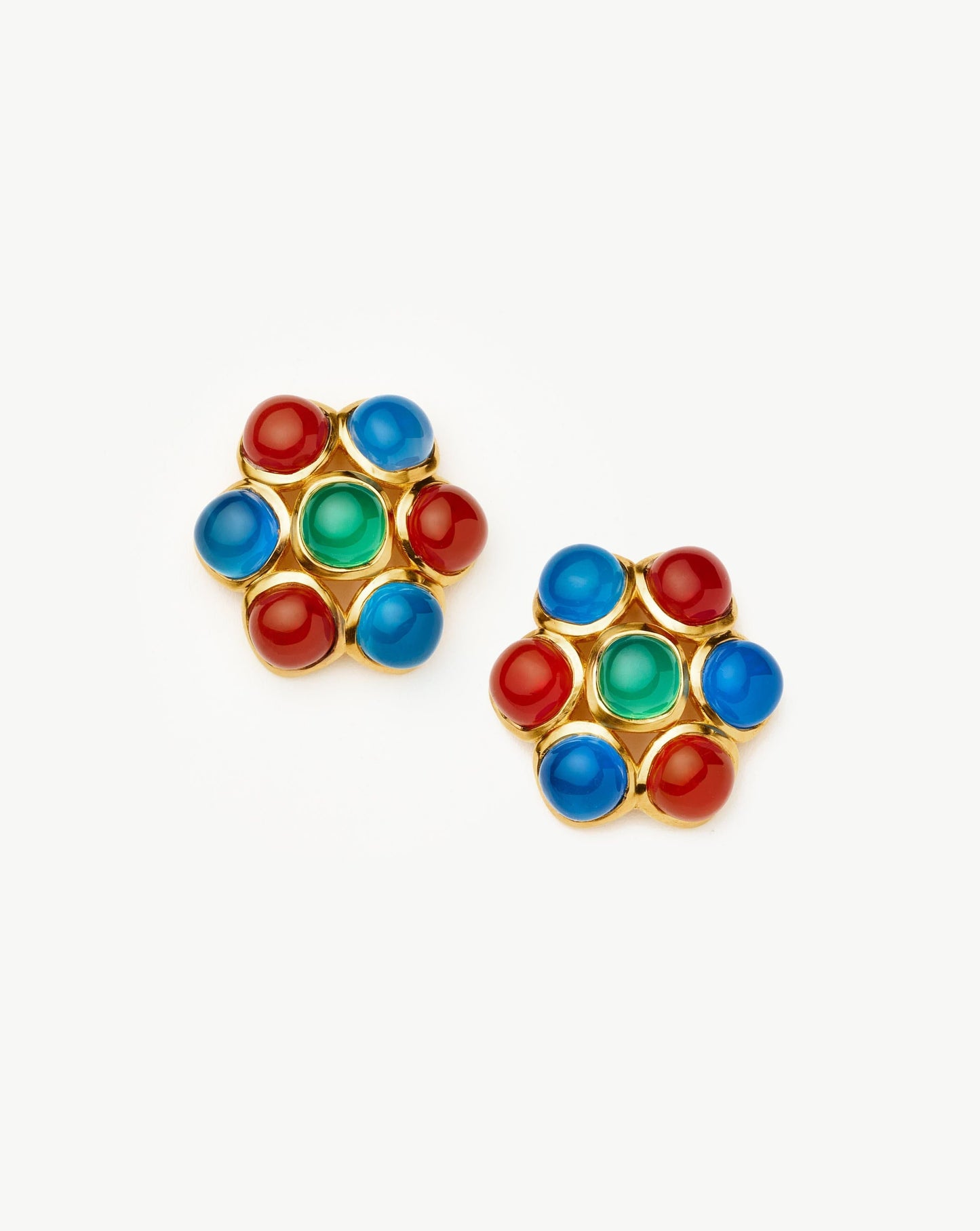 Oversized Gemstone Stud Earrings in 18k Gold Plated