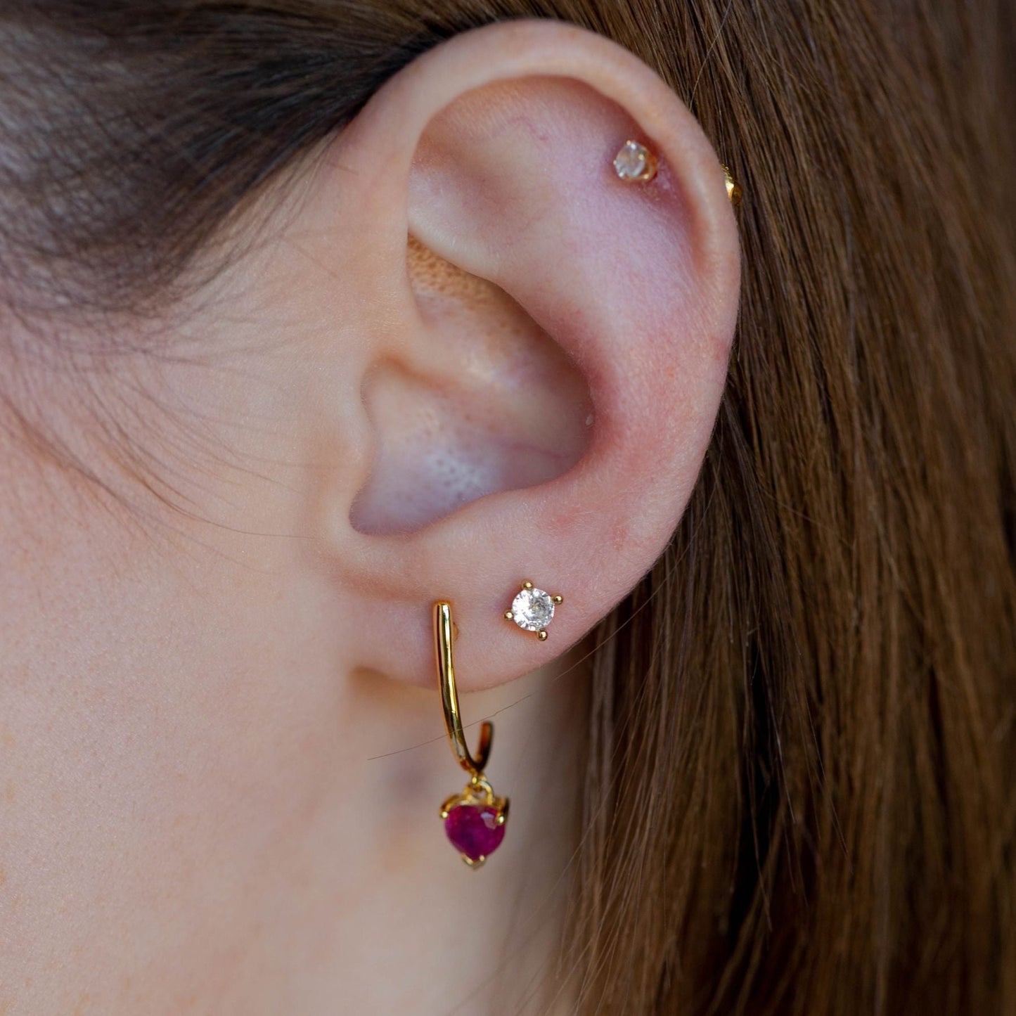 Ruby Huggie Earrings in Birthstone Design