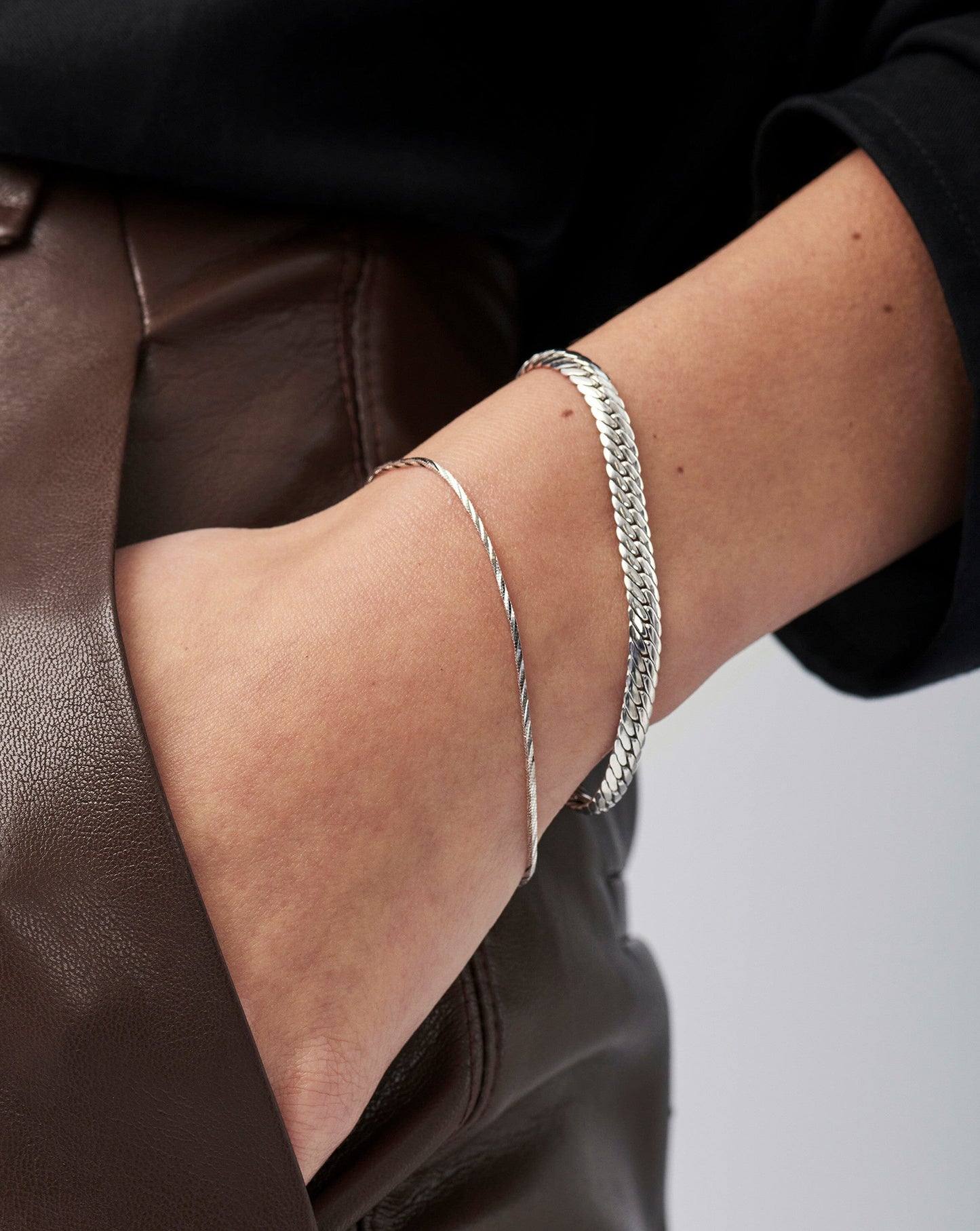 Asymmetric Square Snake Chain Bracelet in Silver