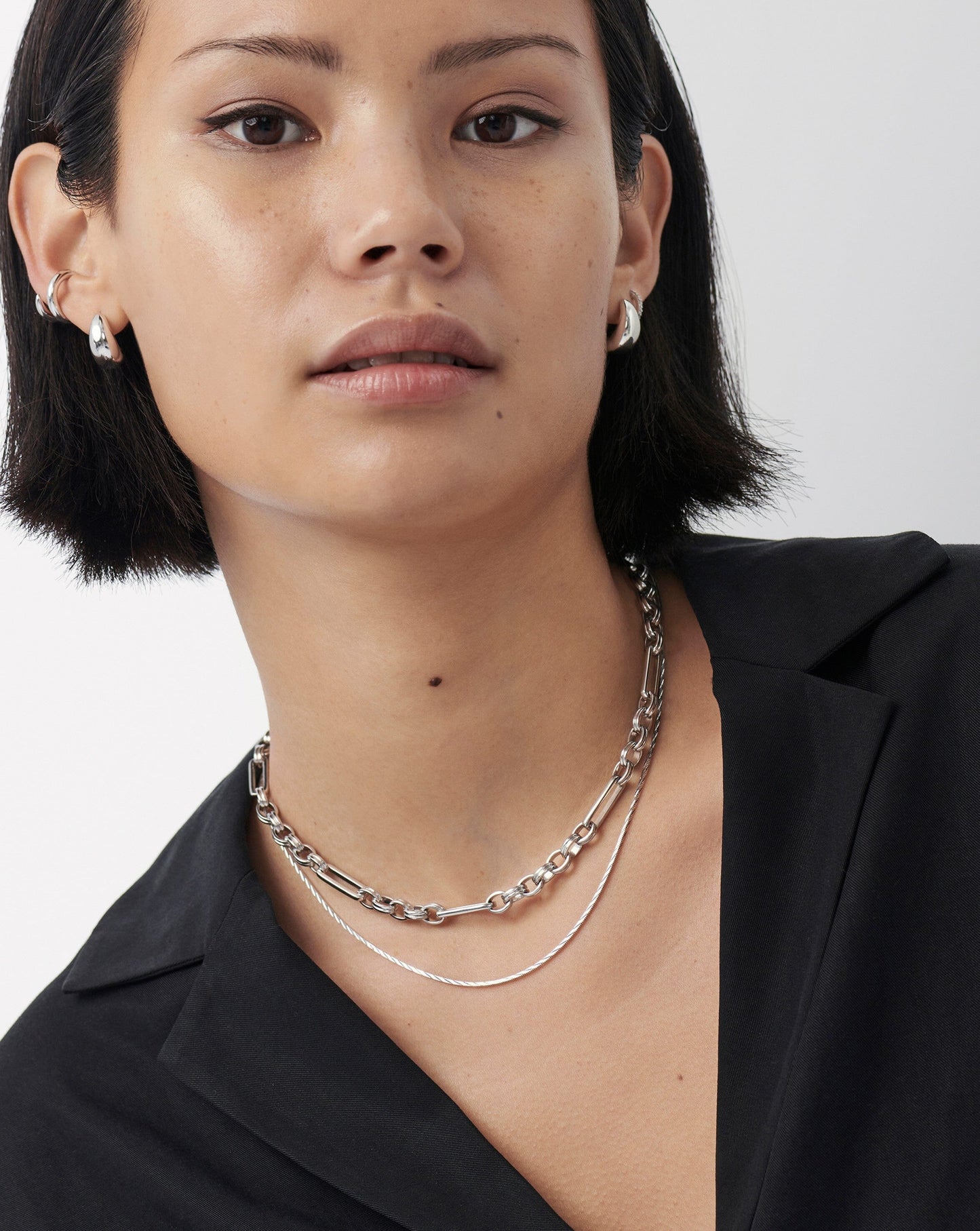 Asymmetric Square Snake Chain Necklace in Silver