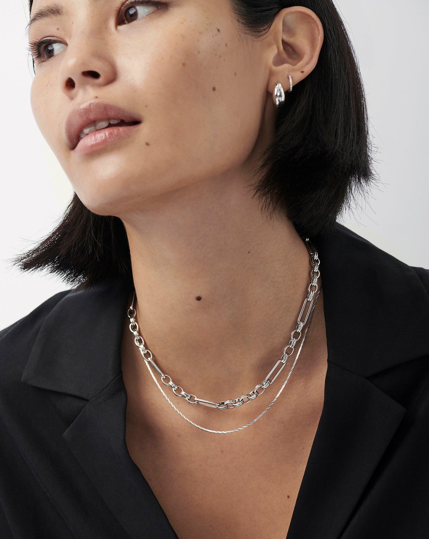 Asymmetric Square Snake Chain Necklace in Silver