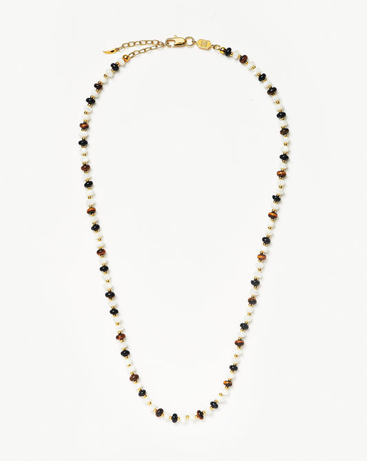 Pearl and Gemstone Beaded Necklace with Gold Plating