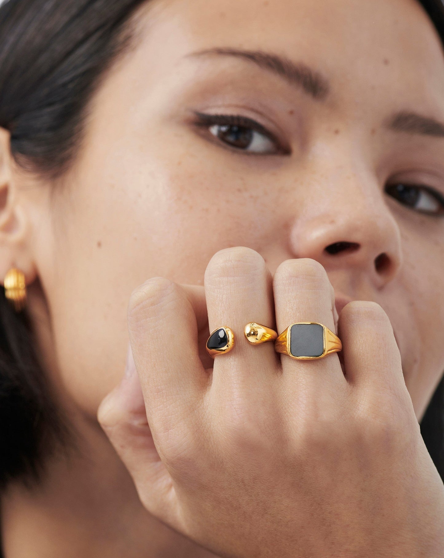 Sculptural Black Onyx Open Ring in 18k Gold Vermeil