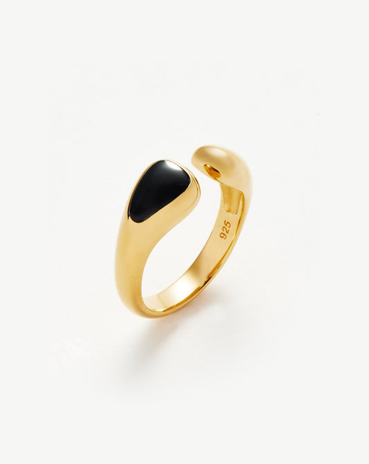 Sculptural Black Onyx Open Ring in 18k Gold Vermeil