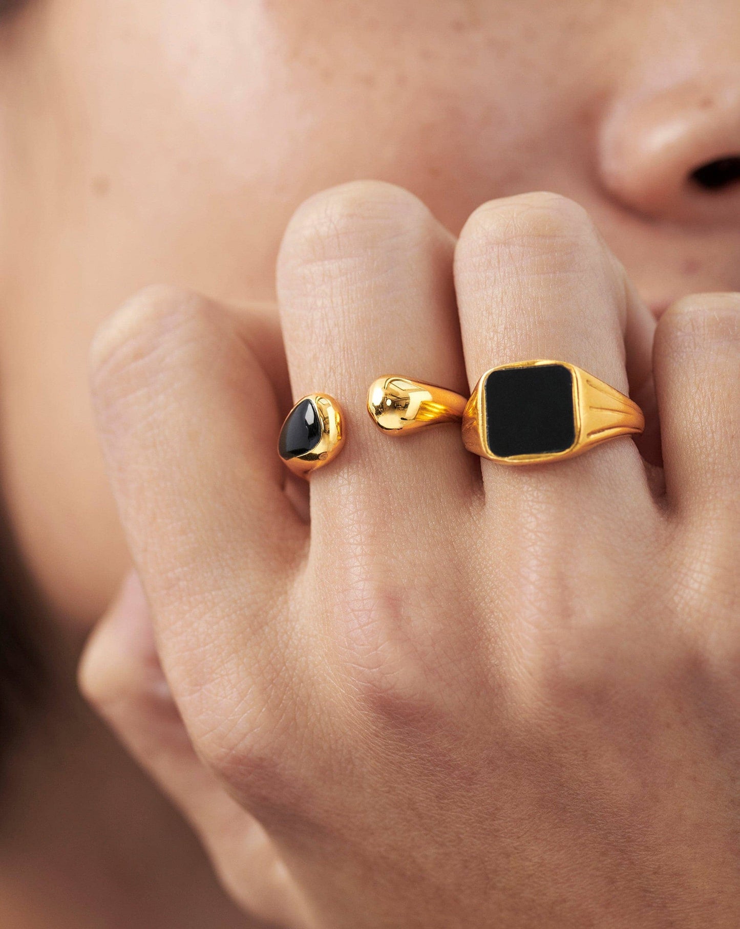 Sculptural Black Onyx Open Ring in 18k Gold Vermeil