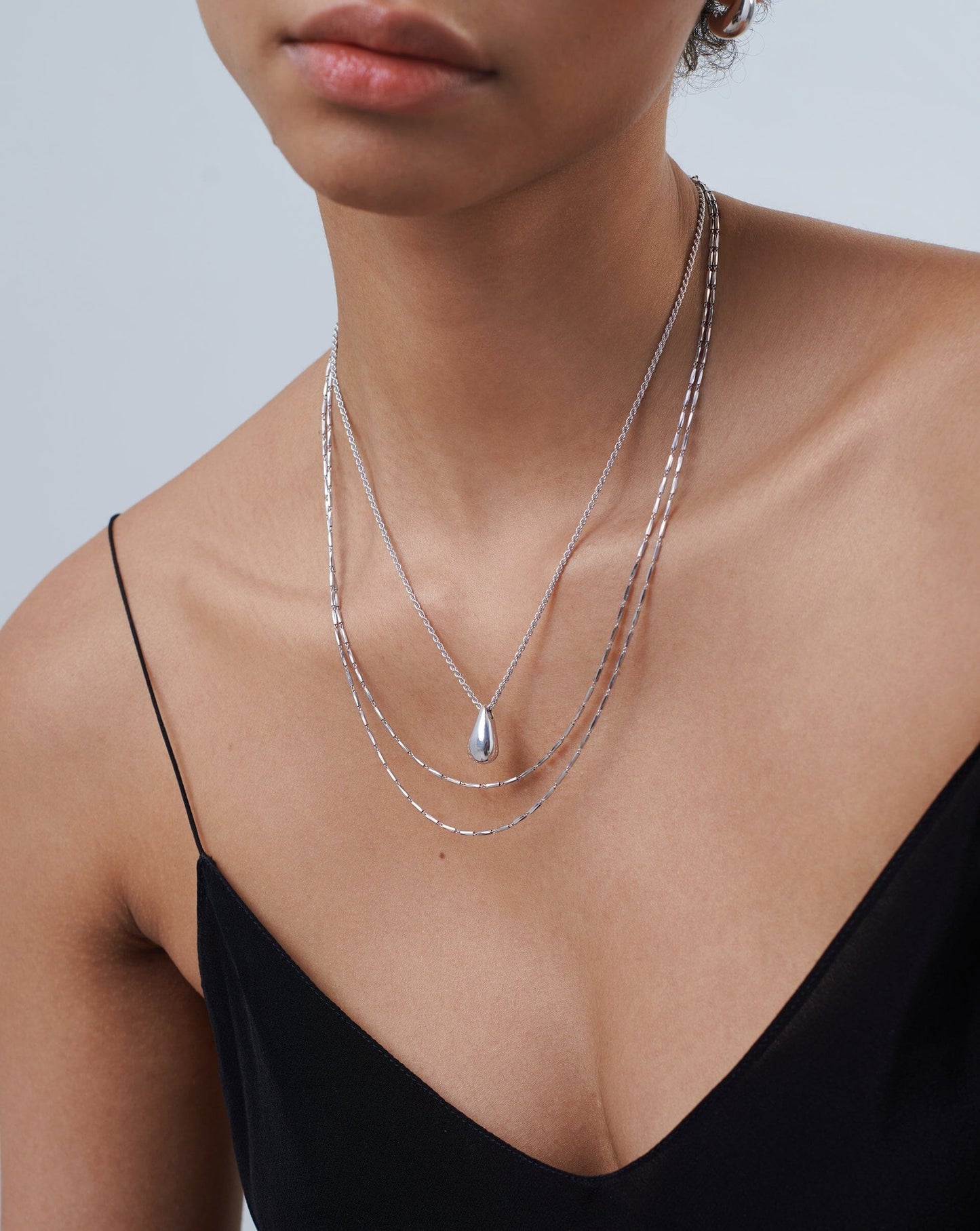 Sculptural Droplet Pendant Necklace in Sterling Silver