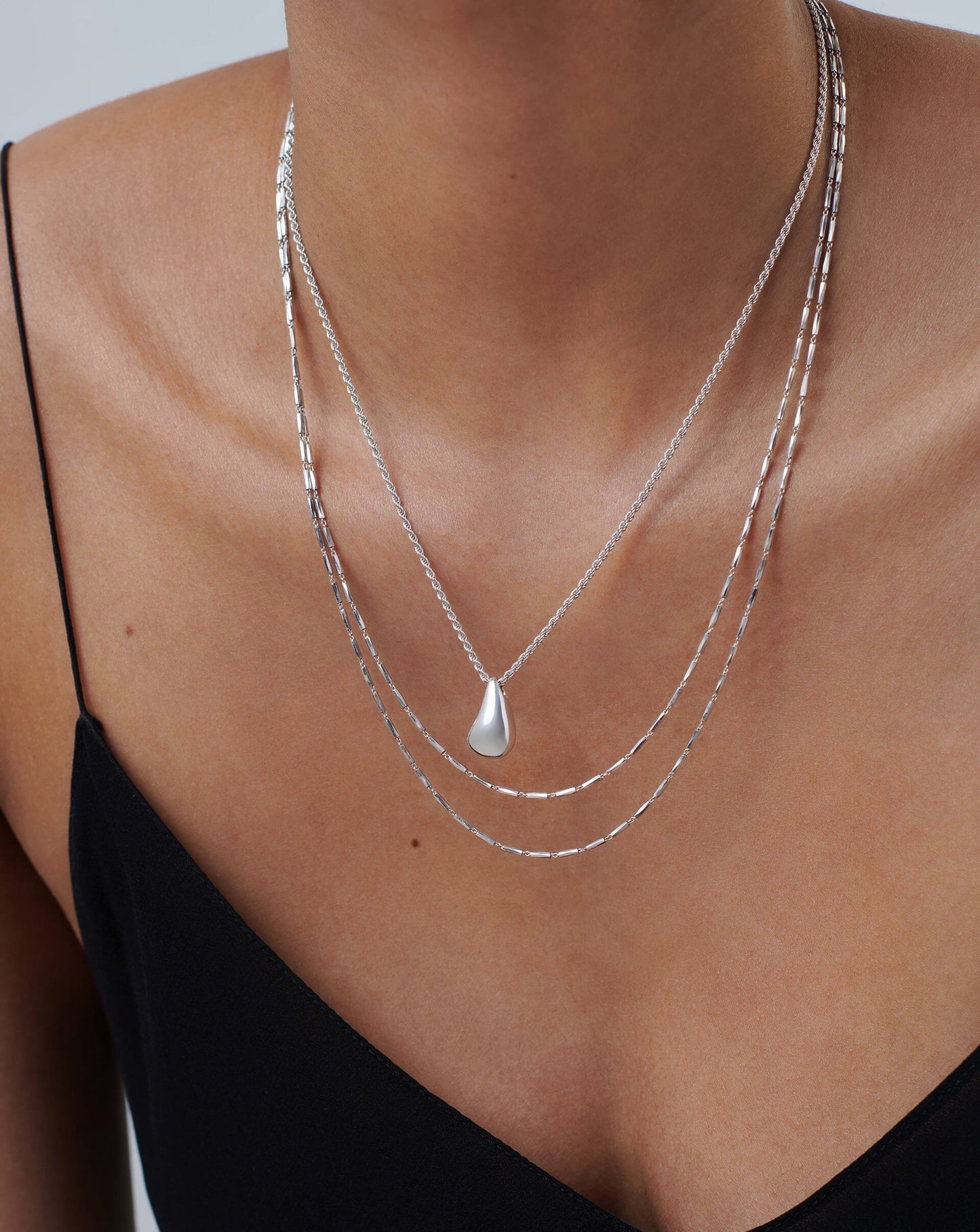 Sculptural Droplet Pendant Necklace in Sterling Silver