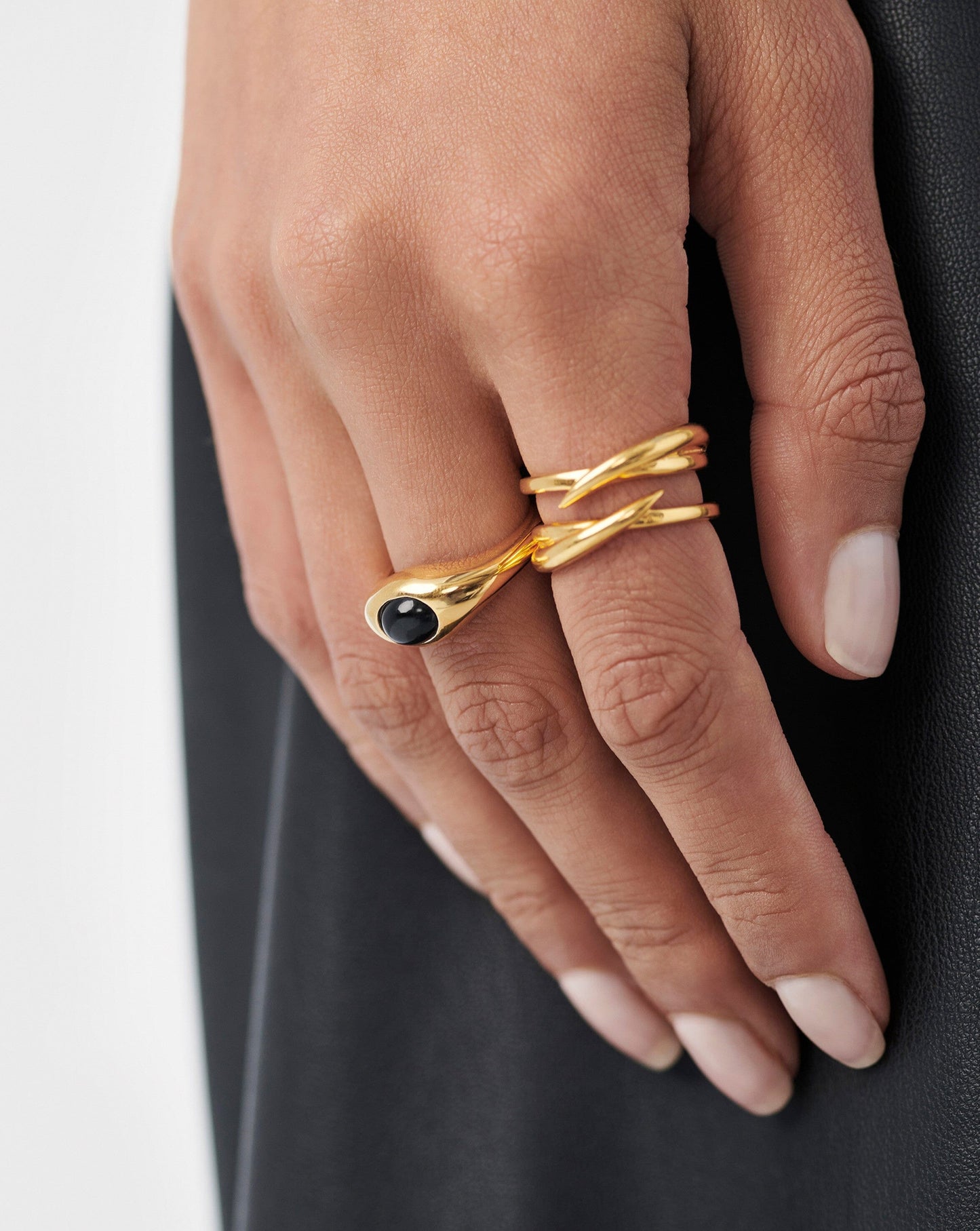 Sculptural Gemstone Stacking Ring in Gold Vermeil and Onyx