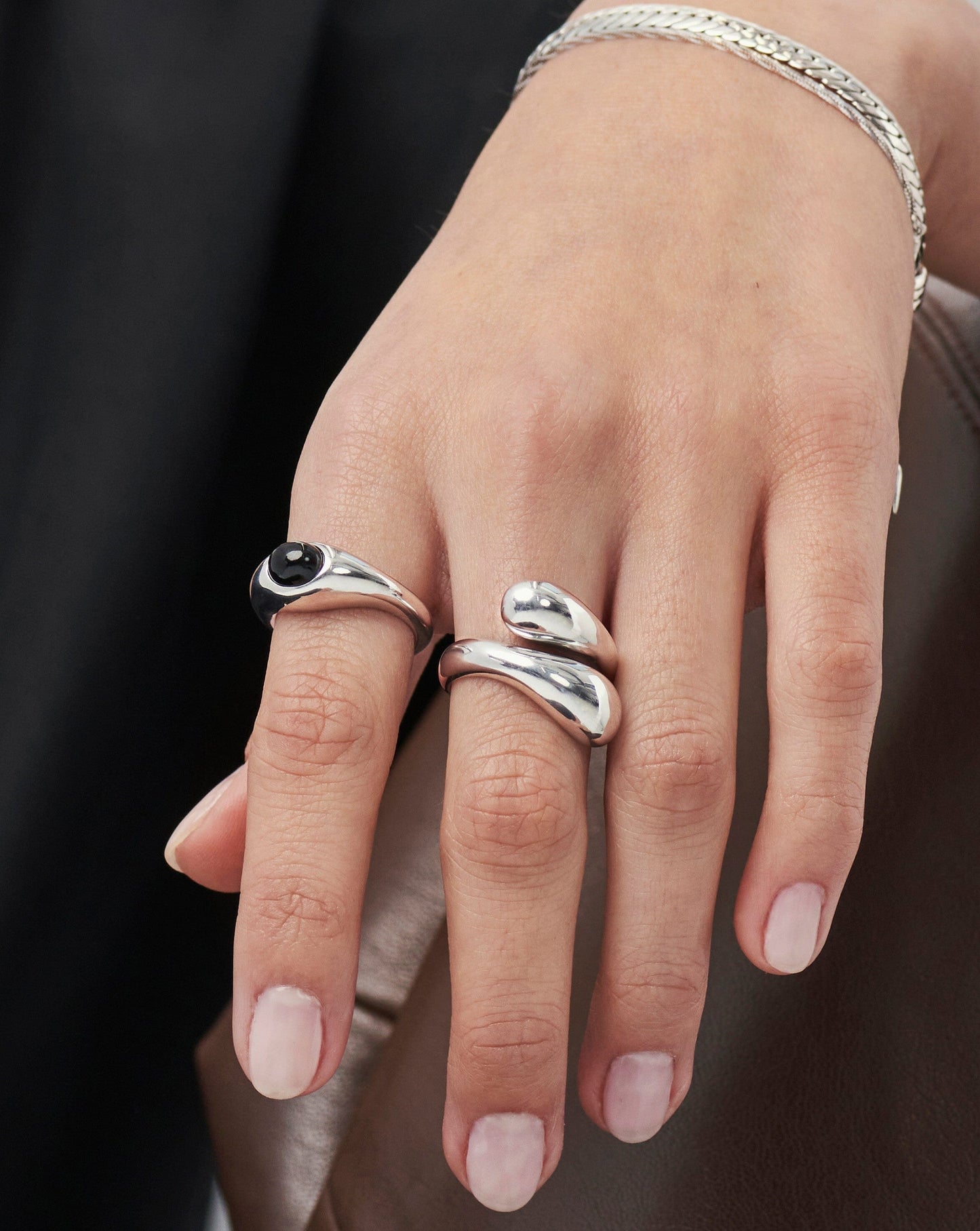 Sculptural Sterling Silver Black Onyx Stacking Ring