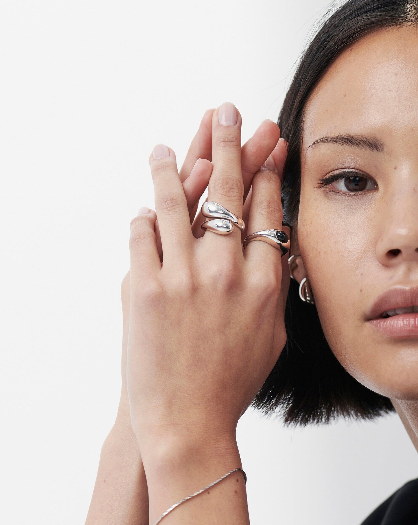 Sculptural Sterling Silver Black Onyx Stacking Ring