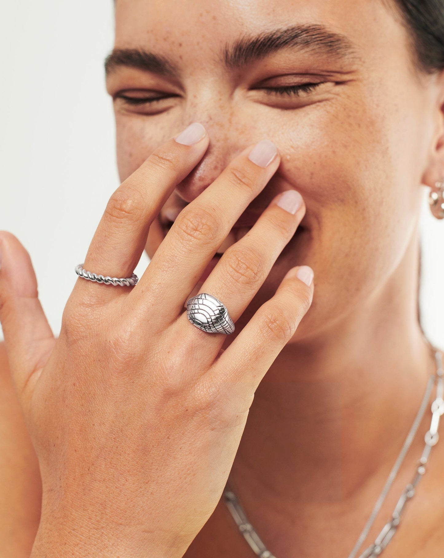 Textured Silver Plated Serpent Signet Ring