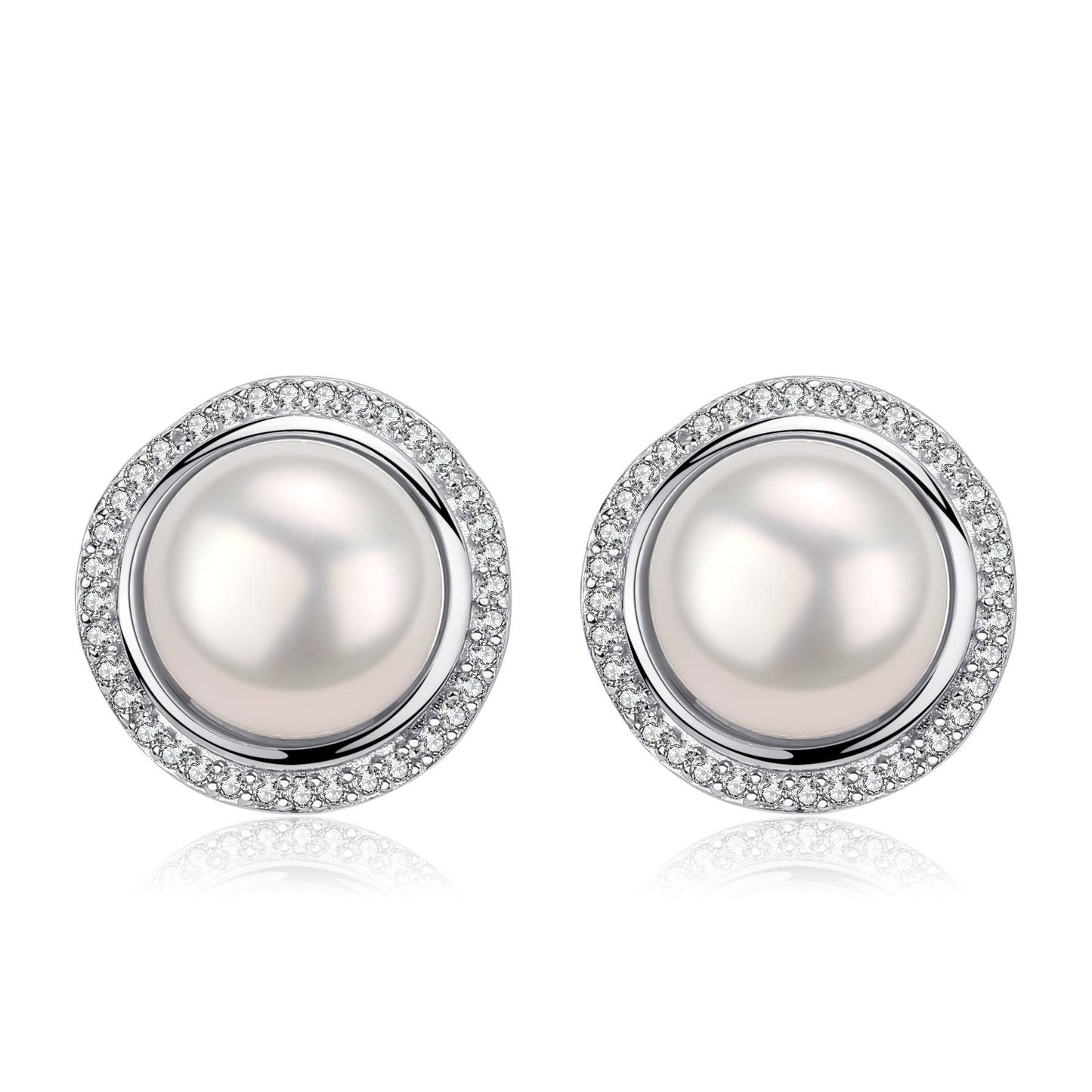 White Freshwater Pearl Button Pendant Stud Earrings Set