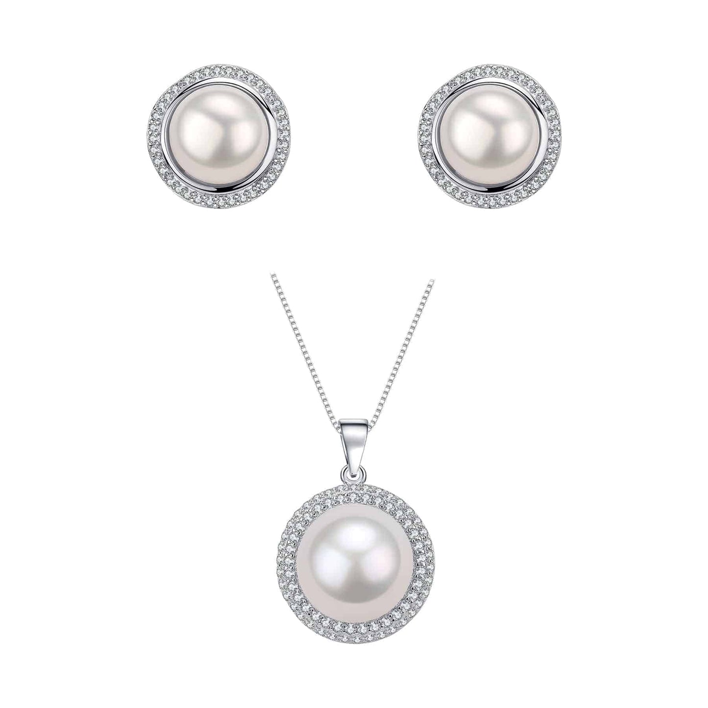 White Freshwater Pearl Button Pendant Stud Earrings Set