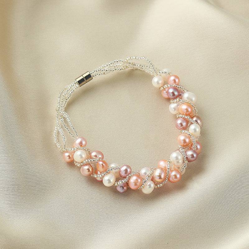 Twisted Braided Freshwater Pearls Necklace and Bracelet