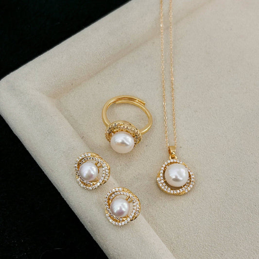 Floral CZ and Pearl Jewelry Set