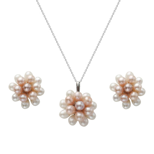 Floral Oval Pearl Necklace and Earrings Set