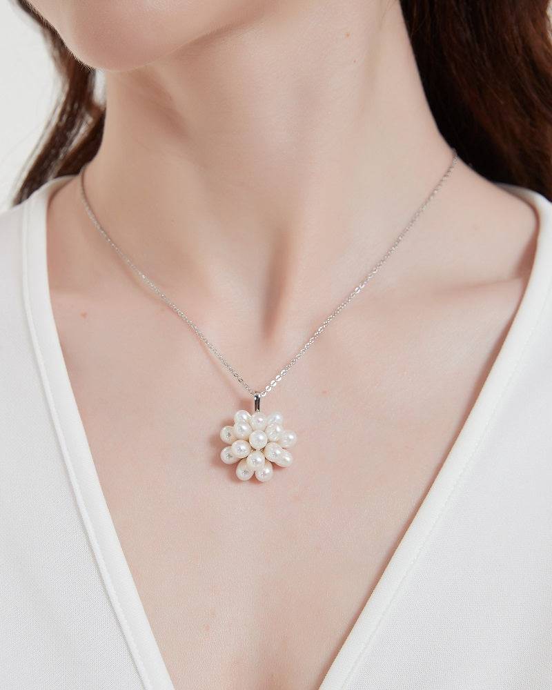 Floral Oval Pearl Necklace and Earring Set