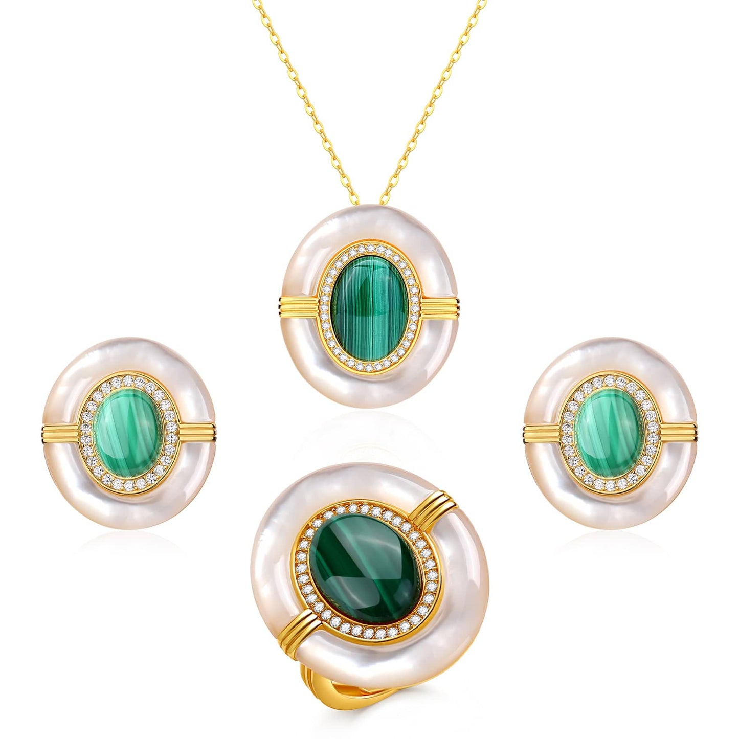 Malachite and Mother of Pearl Jewelry Set