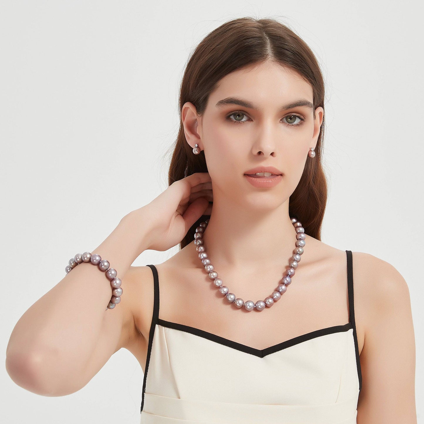 Purple Edison Pearl Necklace and Bracelet Set