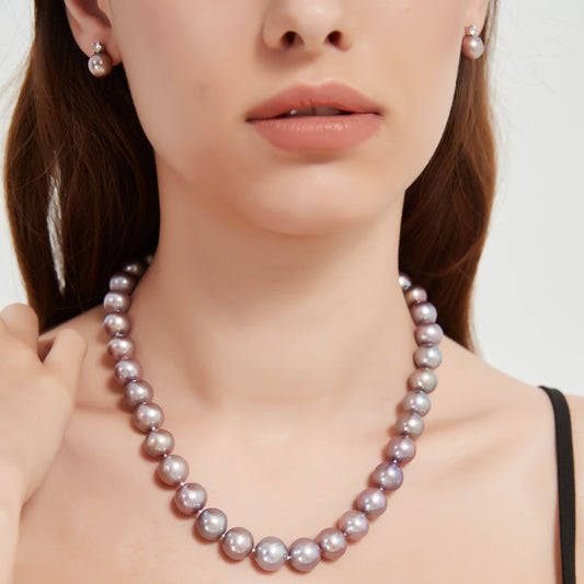 Purple Edison Pearl Necklace and Bracelet Set