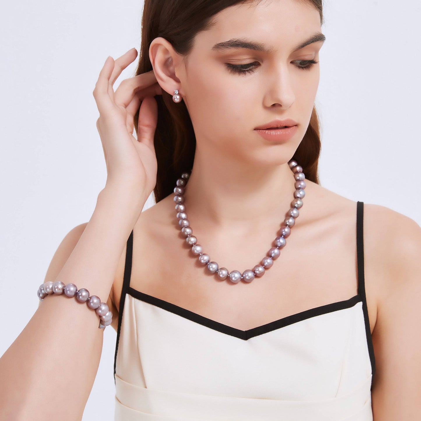 Purple Edison Pearl Necklace and Bracelet Set