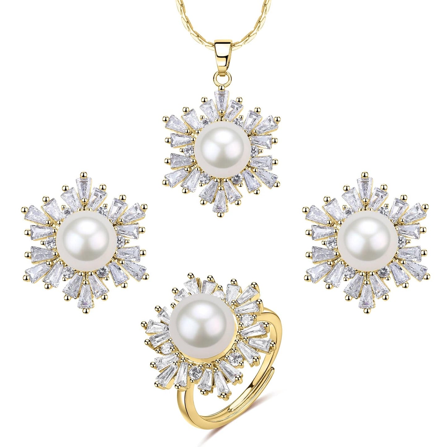 White Snowflake Pendant Freshwater Pearl Jewelry Set