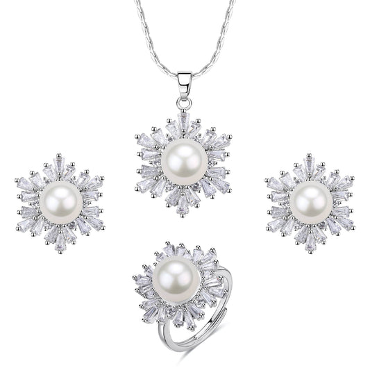 White Snowflake Pendant Freshwater Pearl Jewelry Set