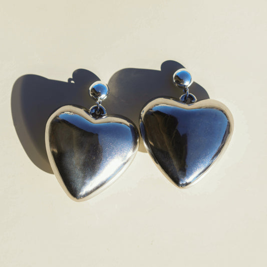 Silver Heart Bubble Statement Earrings