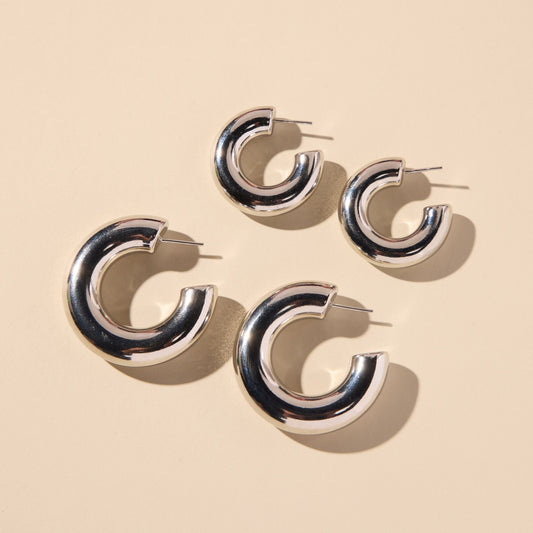 Silver Donut Hoop Earrings for Everyday Wear