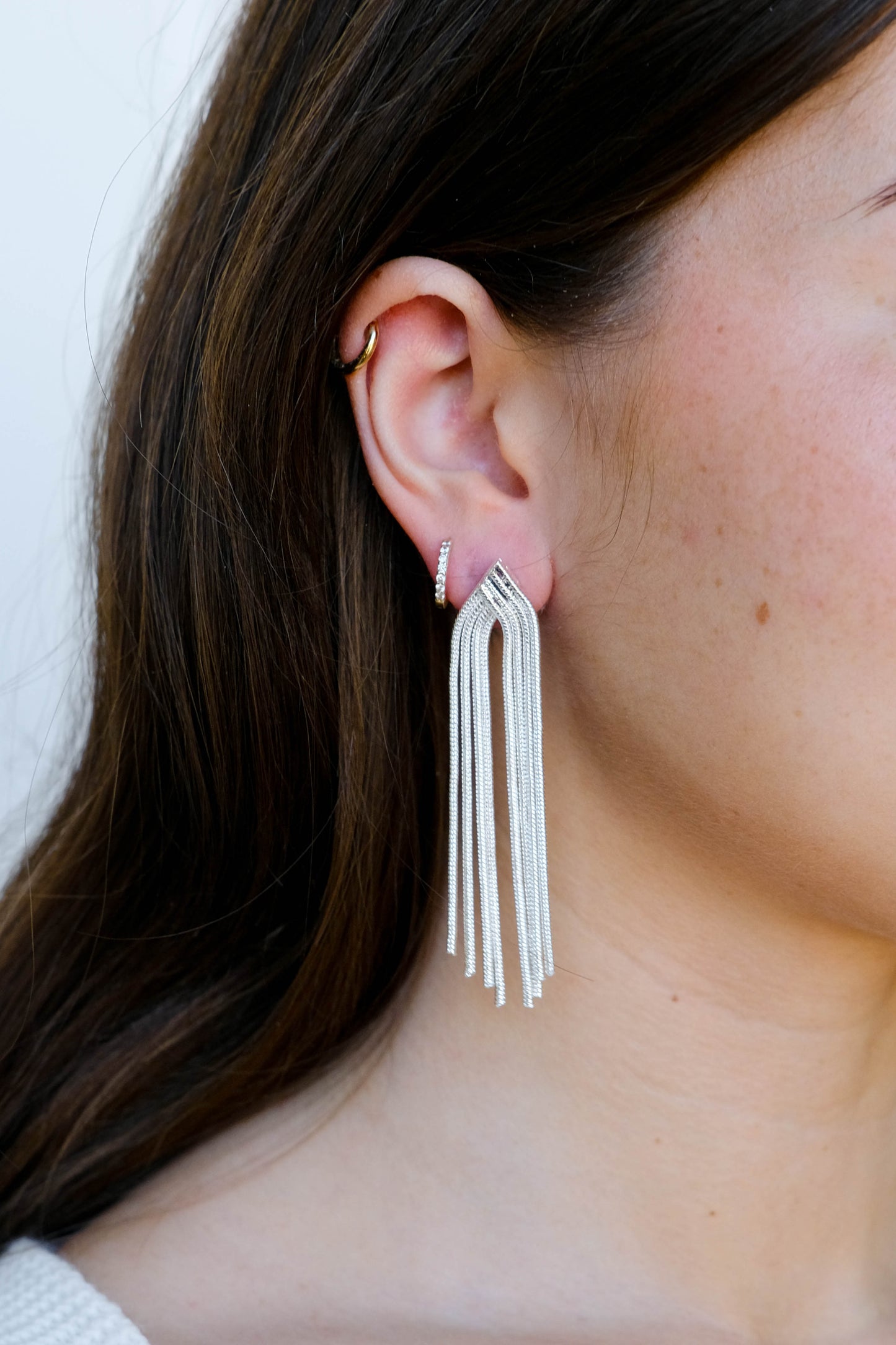 Elegant Silver Waterfall Chain Earrings