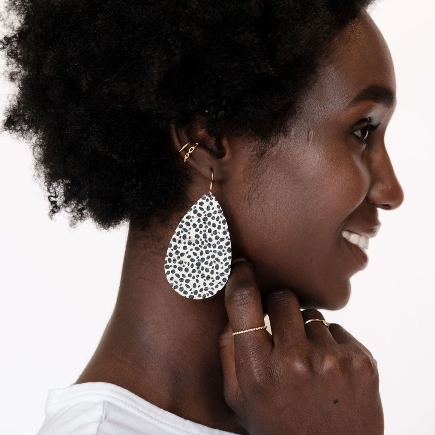 Cork Teardrop Earrings in Speckled Design