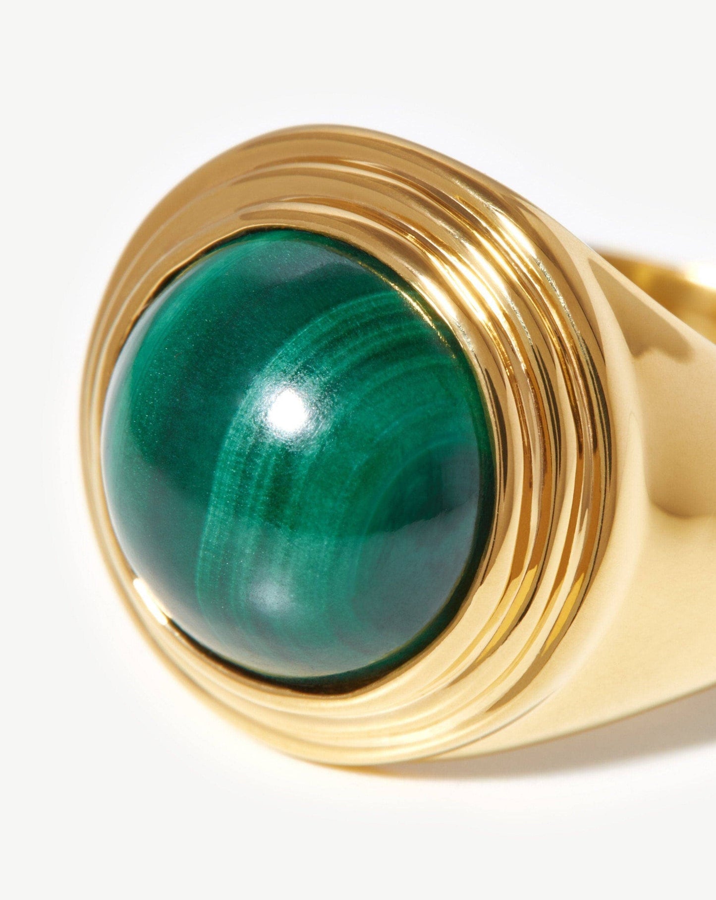 Gold Plated Malachite Sphere Ridge Ring