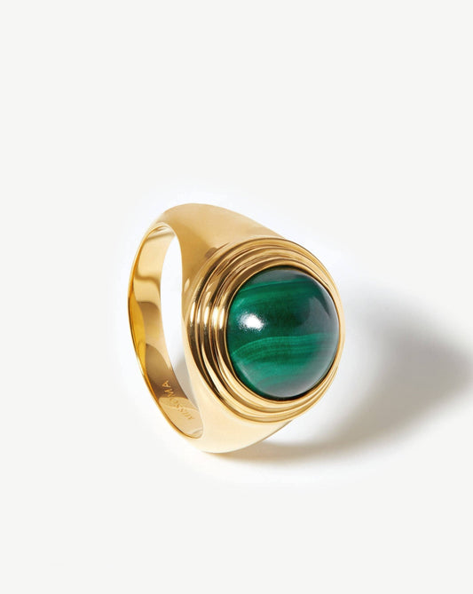 Gold Plated Malachite Sphere Ridge Ring