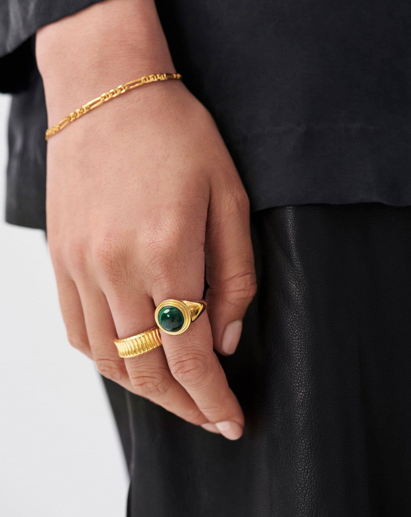 Gold Plated Malachite Sphere Ridge Ring