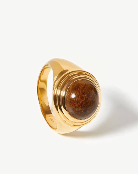 Gold Plated Tigers Eye Sphere Ridge Ring