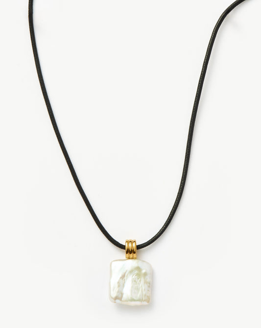 Square Pearl Pendant Necklace in Gold Vermeil