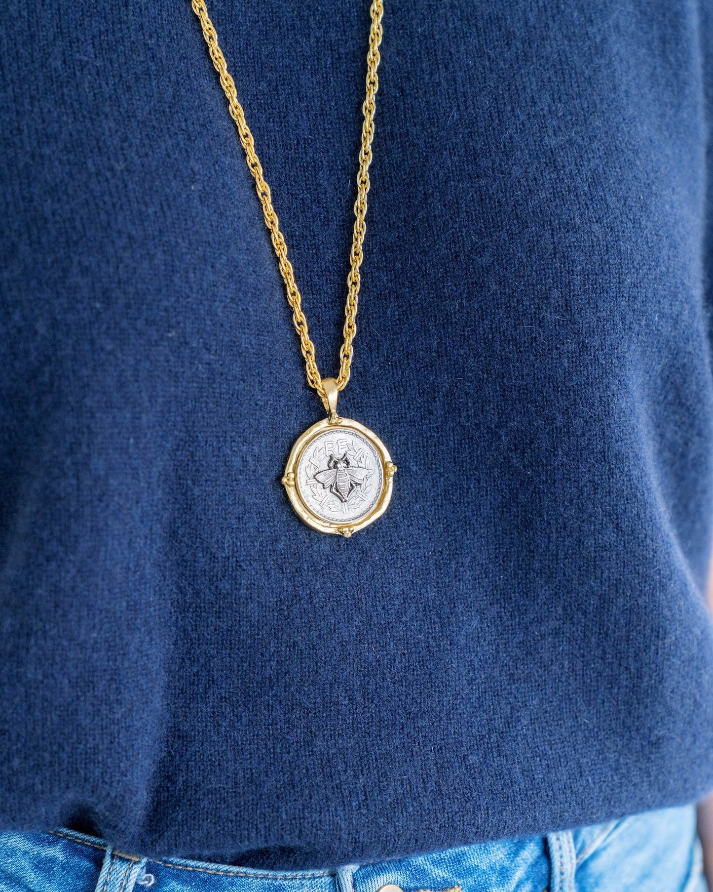 Stylish Long Pendant Necklace with Coin Design