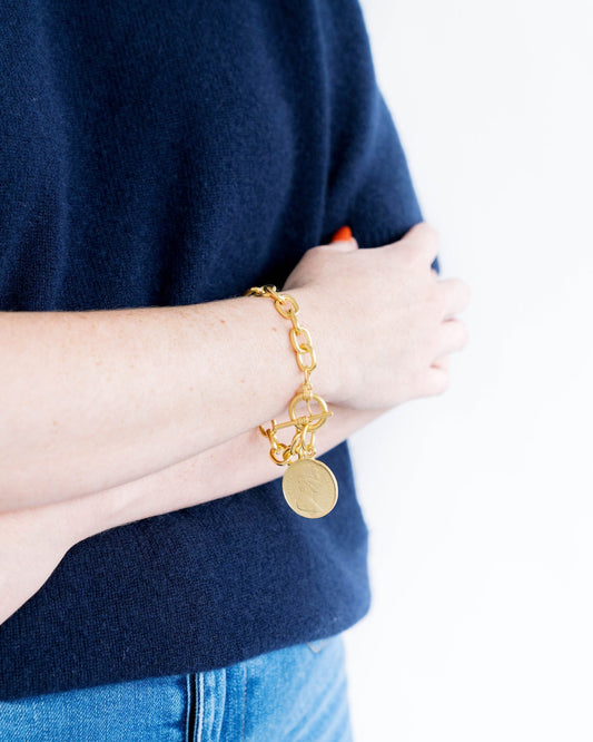 Elizabeth II Coin Chain Bracelet in Silver