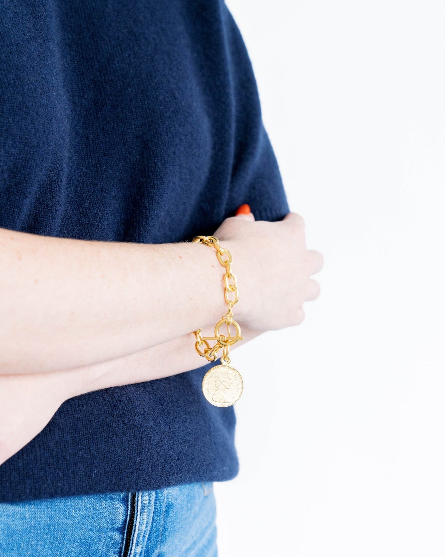 Elizabeth II Coin Chain Bracelet in Silver