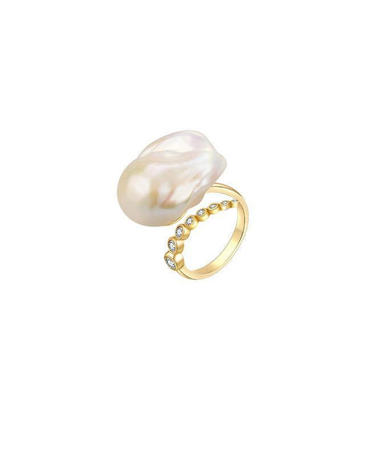 Baroque Pearl Ring with Starlit Splendor Design