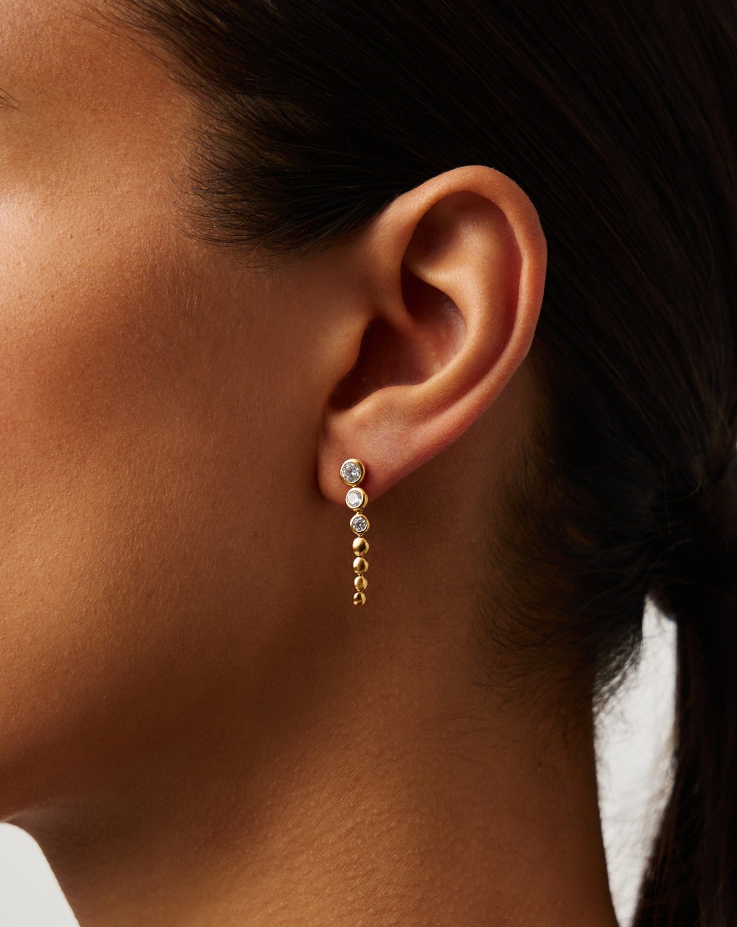 Beaded Stone Drop Stud Earrings in Gold Vermeil